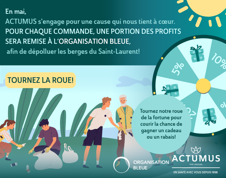 En mai, pour chaque commande, une partie des ventes sera remise à l’Organisation Bleue afin d’aider à dépolluer les berges du Saint-Laurent !