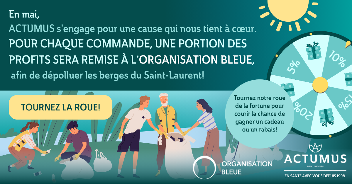 En mai, pour chaque commande, une partie des ventes sera remise à l’Organisation Bleue afin d’aider à dépolluer les berges du Saint-Laurent !