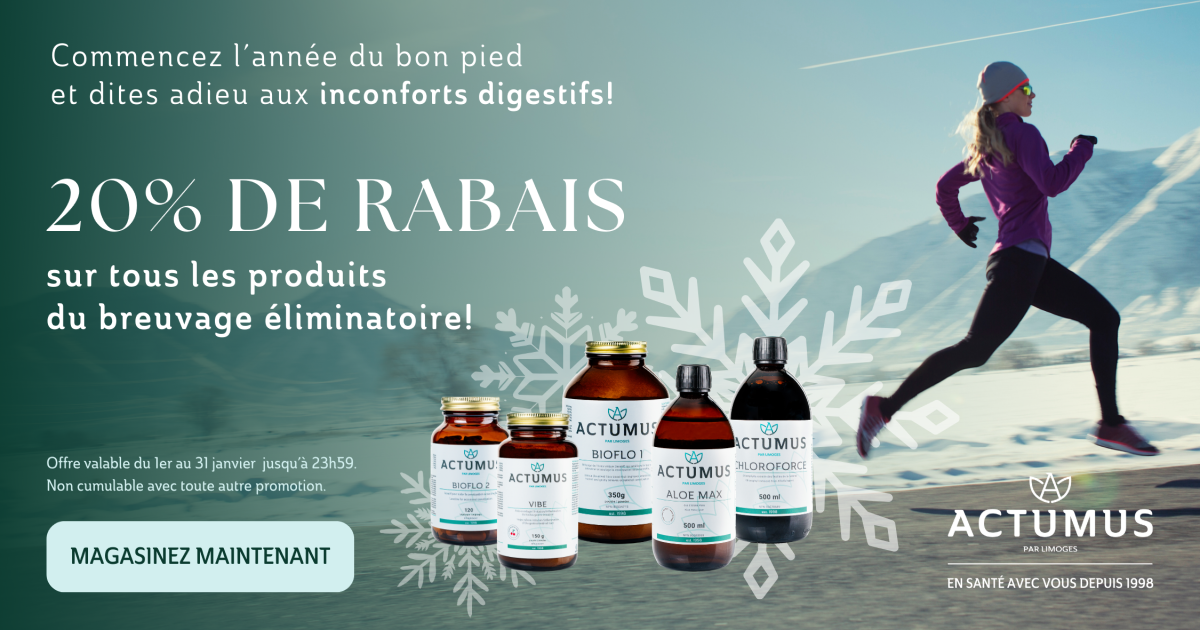 Partez l’année du bon pied : profitez de 20 % de rabais sur tous nos produits du breuvage éliminatoire.