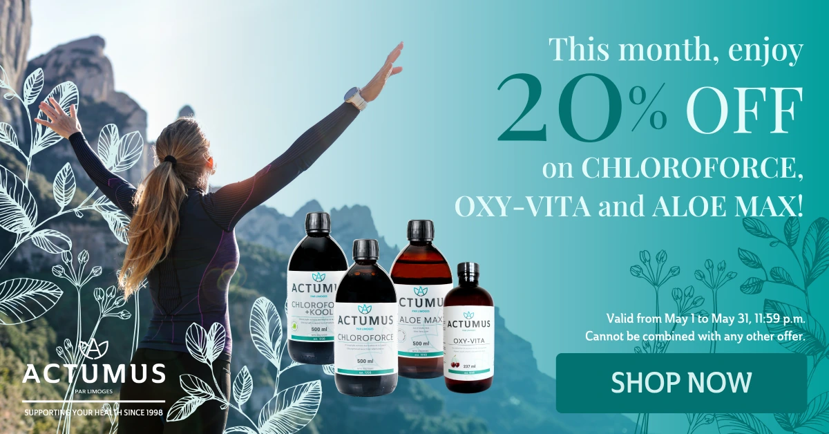 This month, enjoy 20% off our liquids: Chloroforce, Chloroforce + Kool, Aloe Max, and Oxy-Vita!