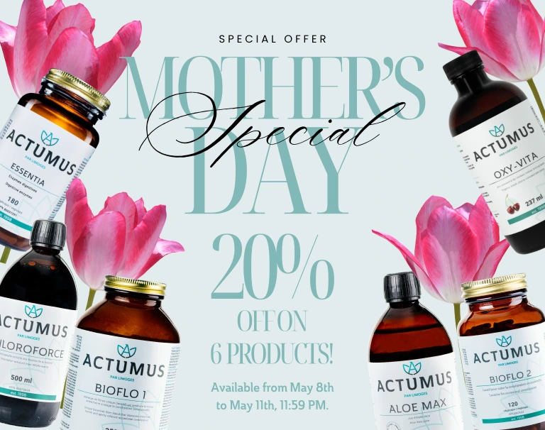 For Mother’s Day, enjoy 20% off 6 products: Oxy-Vita, Aloe Max, Chloroforce, Bioflo 1, Bioflo 2, and Essentia!